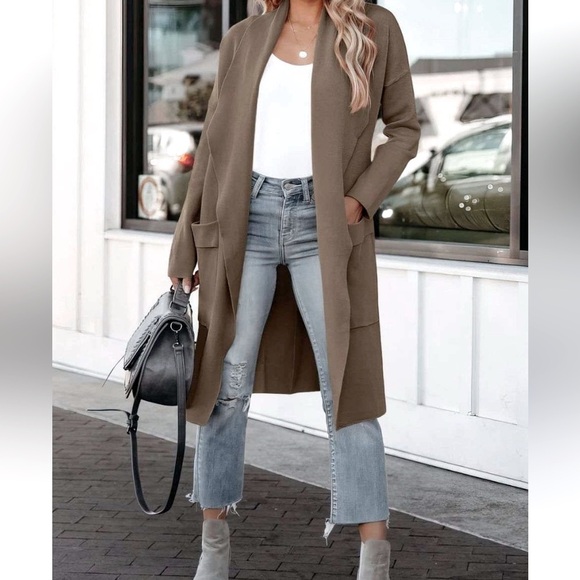 NWT ANRABESS Casual Long Sleeve Draped Open Front Long Knit Duster Coat Large - Picture 2 of 10